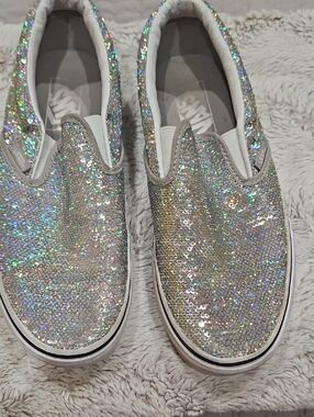 Vans Silver Holographic Sequin Slip-On Sneakers